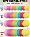 80 Pcs Rainbow Paper Lanterns Set In 4 6 8 10 Inch Sizes Multicolor Ceiling Hanging Decor displayed by size and color