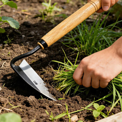 High Carbon Steel Weeding Sickle With Sharp Edge For Quick Easy Garden Weeding Hand Forged Japanese Sickle in use for garden