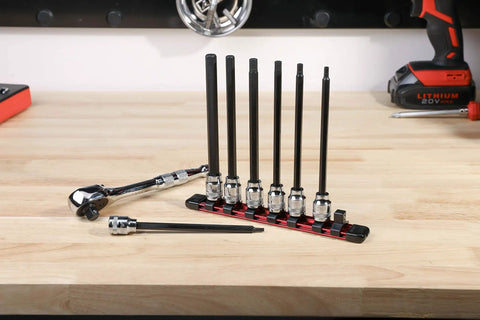 Extra Long Metric Hex Bit Socket Set With S2 Bits For Max Torque And A Handy Storage Rail Heat Treated Chrome Vanadium Sockets