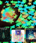 Hands holding Glow In The Dark Luminous Star Wall Decals Set 100 Multicolor Pieces For Kids Room Nursery And Ceiling Decor Easy Peel And Stick Lit Night Sky Glow In The Dark Wall Stickers For Bedroom.