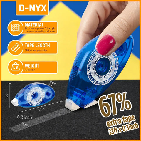 4 Pack Double Sided Tape Roller For Scrapbooking And Crafts, blue portable glue roller with dimensions and material details