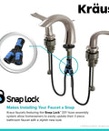 Spot Free All Brite Brushed Nickel Two Handle Widespread Bathroom Faucet With Lift Rod Drain For 8 Inch Widespread 3 Hole Install Includes Mounting Hardware Lifetime Warranty Fingerprint And Water Spot Resistant Finish showcasing snap lock connectors for easy DIY installation