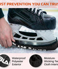 Pro Grade Ice Skate Guards For Figure Skating And Hockey in use on ice rink, showing rust prevention, black medium size.