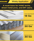 Various types of steel sheets including cold-rolled, galvanized, and stainless with gauges, recommended for HVAC and metalworking.