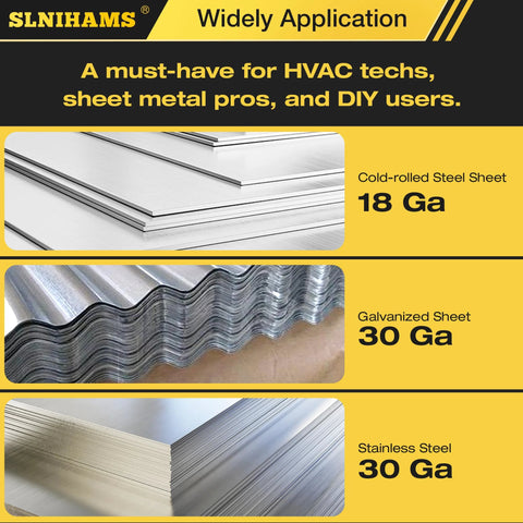 Various types of steel sheets including cold-rolled, galvanized, and stainless with gauges, recommended for HVAC and metalworking.