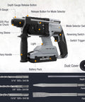 Cordless 20V Rotary Hammer Drill With SDS Plus Chuck, 7/8 Inch Capacity, 2.0J Concrete Hammer, Four Functions, Brushless Motor