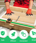 Person using Crosscut Sled Kit For Table Saw With Two Aluminum 12 Inch T Track And Two UHMW 17 Inch Miter Bars for crosscuts