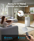 Living room scene with No Window Portable Evaporative Air Cooler With Remote Control 3 Speed Settings 4 Modes 7 Hour Timer.