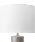 White drum shade of a 28 Inch Ceramic Table Lamp With On Off Switch, Drum Shade, Modern Accent Light For Living Room Or Bedroom