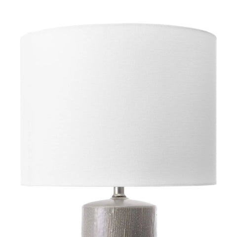 White drum shade of a 28 Inch Ceramic Table Lamp With On Off Switch, Drum Shade, Modern Accent Light For Living Room Or Bedroom