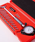 CARdant Dial Indicator Bore Gauge Set in red case with dial gauge and interchangeable rods, 2–6 in range