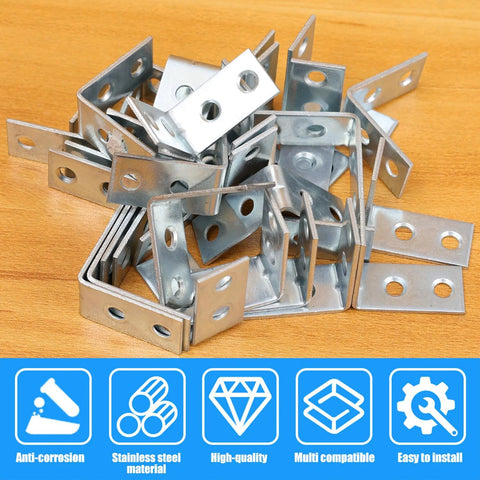 Image of 10 Pcs 4 Hole 90 Degree Corner Braces L Shaped Steel Brackets For Shelves Chairs Drawers And Cabinets Heavy Duty Right Angle