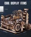 3D Wooden Puzzle Marble Run For Adults - Upgraded Spaceport Model Kit With Electric Drive, dimensions labeled and detailed view.