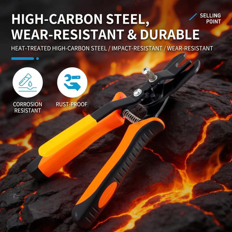 Disconnect Pliers Set For Air Lines with heat-treated high-carbon steel handles on volcanic rock background