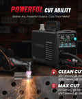 Dual Voltage 50A Pilot Arc Plasma Cutter With LED Display And Air Sensor cutting metal in garage environment