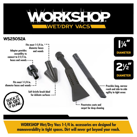 Car Detailing Wet Dry Vacuum Accessory Kit With 1-1/4 Inch Attachments And 2-1/2 Inch Hose Adapter For Your Shop Vacuum Flexible Crevice Tool Upholstery Brush Dusting Tool Auto Interior Cleaning Essentials