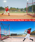 6x6 Ft Baseball Practice Net With 3 Targets, Portable Batting Hitting Pitching Throwing Net For Kids Indoors Or Outdoors, Easy Setup And Compact Carry Bag, Great For Home Practice And Training Sessions on a baseball field.