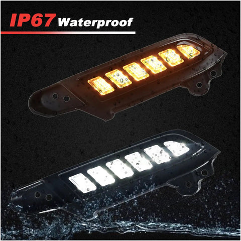 Toyota Tacoma Drop-In Full LED Side Marker Bumper Light Kit with amber and white lights, showing IP67 waterproof feature.
