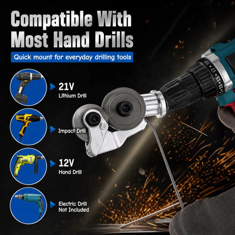 Upgraded Electric Drill Plate Cutter Attachment Metal Nibbler Portable Shear compatible with various hand drills for thin metal cutting.