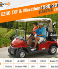 Two people driving EZGO golf cart compatible with 36V EZGO Solenoid Relay With Resistor And Diode For EZGO TXT And Marathon 1980 To 2010