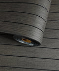 Grey Peel And Stick Wood Wall Panels 3D PVC Wood Slat Wallpaper Renter Friendly rolled showing textured wood pattern.