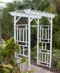 Vinyl Garden Archway For Outdoors, 72 By 85 Inches, White With Lattice Design And Trellis Sides, Weather Resistant PVC Arch In Garden