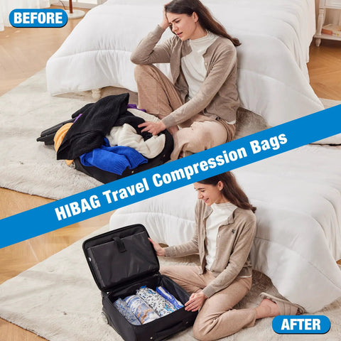 Woman packing Travel Compression Bags 12-Piece Set With 6 Medium And 6 Large Space Saver Bags for luggage organization