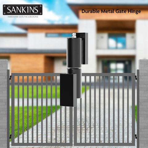 Heavy Duty 5 Inch Weld On Gate Hinges 450lbs Capacity For Outdoor Gates And Trailers Barrel Hinges For Driveway Fences Durable Steel Construction Easy Install 2 Pack By SANKINS installed on modern driveway gate