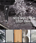 Four Spiral Flute TiAlN Coated Step Drill Bit Unibit 1/8 In To 1/2 In Wear Resistant Cobalt Drill Bit With 1/4 In Hex Shank For Metal Stainless Steel Aluminum Wood And Plastic drilling metal shavings