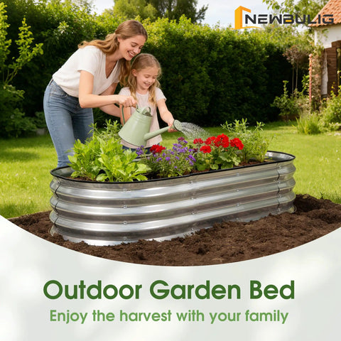 Tough Oval Galvanized Raised Garden Bed For Outdoors, Open Bottom Metal Planter Box Ideal For Vegetables, Flowers, And Herbs, 4x2x1 Ft