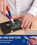 Person using 5 inch long nose plier from Mini Pliers Set 3-Piece Handy Tool Kit With 4 Inch Diagonal Pliers, 6 Inch Needle Nose Pliers