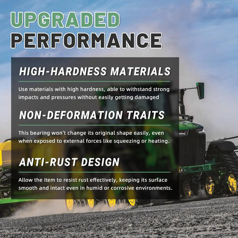 Direct Fit One And One Eighth Inch Square Disc Harrow Bearing Unit For John Deere Tractors AW AWS C FW FWA KBA KBL KBY RW RWA Pre Lubricated Sealed Bearing Smooth Rotation Durable Steel Construction Easy Install And Reliable Performance, upgraded performance features description with tractor in field background