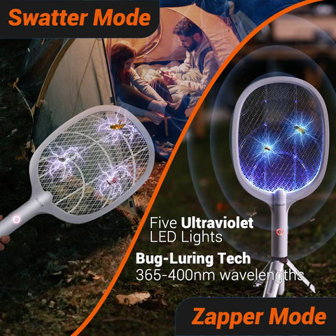 Beast Electric Fly Zapper Racket 4000 Volt Bug Killer With Rechargeable 1800mAh Battery in swatter mode with LED lights and tripod