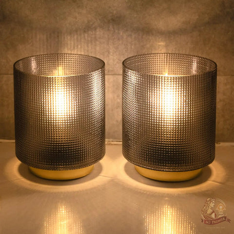 Battery Operated Lamp With Timer Cordless Table Lamp For Bedroom Glass Shade Accent Light For Living Room Bedside Nightstand Home Decor Set Of 2 Grey Matte viewed from front