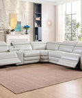 Power Recliner Sectional Sofa With Storage And USB Port, Leather 5 Seat Reclining Sectional With Console And Cup Holders
