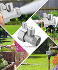 2 Pack 304 Stainless Steel Garden Hose Shut Off Valve 3/4 Inch GHT Ball Valve Beefy Heavy Duty Water Shut Off Connector For Outdoor Hoses Rust Proof Corrosion Resistant Built To Last, shown on hose and faucet