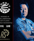 Haruki Muramatsu showcasing Rising Sun Gen 10 Steel Tip Darts Made From 95 Percent Tungsten with distinctive blue shirt.