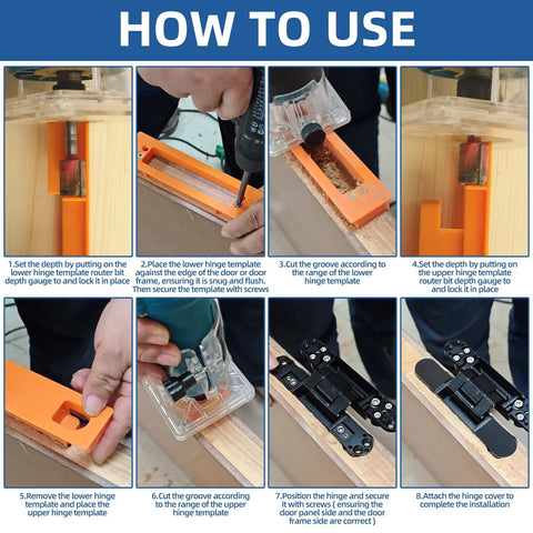 Step-by-step guide using Hidden Hinge Mortiser Template for 6 Inch Concealed Doors No Fuss Invisible Hinge Router Guide
