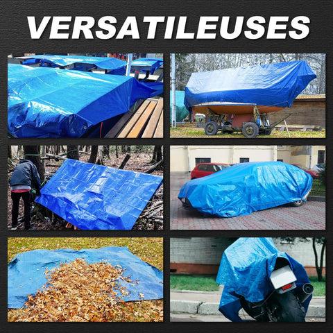 Heavy Duty Waterproof Tarp 8x10 Feet 2 Pack Blue Tarpaulin 8 Mil Thick With Metal Grommets Outdoor Tent Cover For Rainy Emergencies
