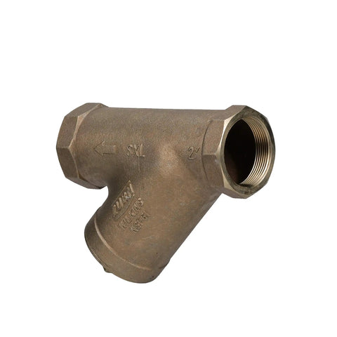 2-Inch SXL Cast Bronze Wye Type Strainer With Stainless Steel Screen for backflow preventers and regulators, angled view