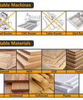 Image showing suitable machines and materials for Built Tough Two Flute Wood Planer Router Bit including plywood, MDF, and plastic.