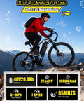All Terrain Electric Mountain Bike For Adults With Full Suspension 1500W Peak Brushless Motor 31MPH 48V 20Ah rugged trail ride