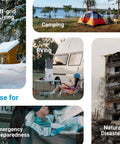 Gravity Fed Camping Water Filter System For Backpacking Survival And Glamping Portable Purification Gear shown in various outdoor settings.