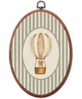 Vintage Cute Golden Retriever Nursery Oval Wall Art With Gray Striped Hot Air Balloon Framed Canvas Prints Retro Kids Room Decor