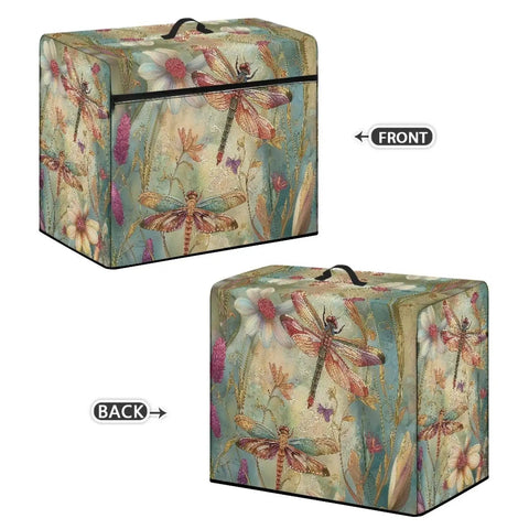 Dragonfly Flowers Sewing Machine Dust Cover With Pockets And Accessories Organizer, Stain Resistant, Machine Washable, Lightweight Polyester Protector.