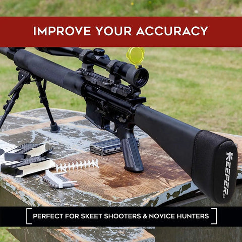 Rifle with Gel Recoil Pad For Shotgun With Slip On Rifle Stock Pad Softens The Kick Using Visco Elastic Gel on outdoor table