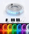 Rechargeable Bike Wheel Lights With Nine Colors And Twenty-One Modes, LED setup and accessory pieces shown.