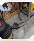 2.5 Inch ABS Vacuum Y Connector Splitter With Independent Blast Gates For Dual Hoses installed in a workshop setting