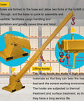 Beefy Workhorse Forklift Telescopic Jib Boom With 2 Ton Capacity And 0 To 75 Degree Tilt Plus 7 To 12 Foot Reach Extender shown with firm base and dual lifting hooks.