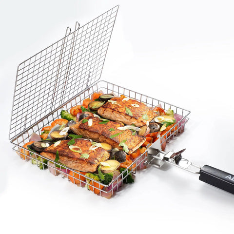 Stainless Steel Grill Basket For Outdoor Grilling Large Portable Rack For Meat Fish And Vegetables With Removable Anti Slip Handle Heavy Duty Grillin Accessory